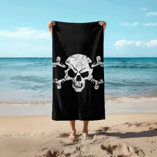 Grunge Pirate Skull And Crossbones Beach Towels
