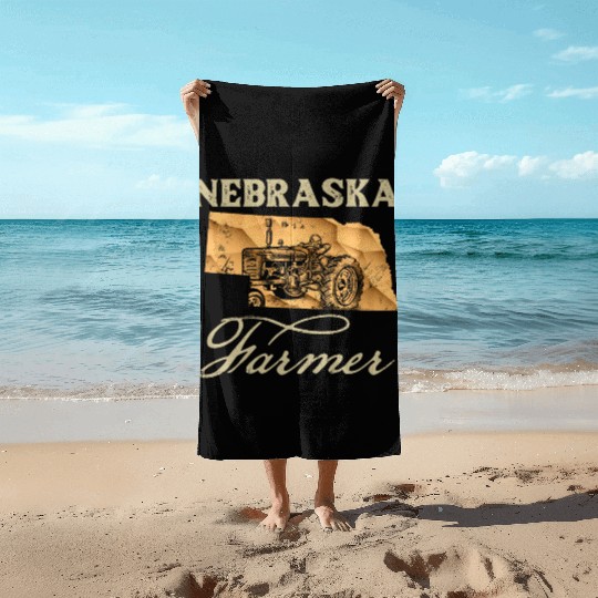 Nebraska Farmer Tractor Lover State Map Farming Lo Beach Towels