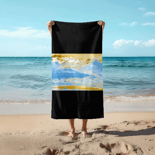 Golden Blue Mountain Lake Beach Towels