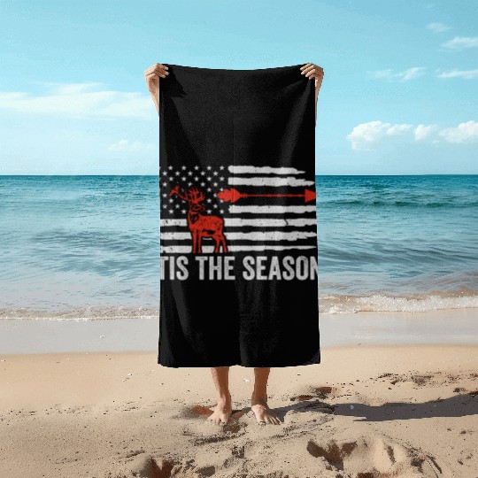 Tis The Season American Flag Dear Hunting Beach Towels
