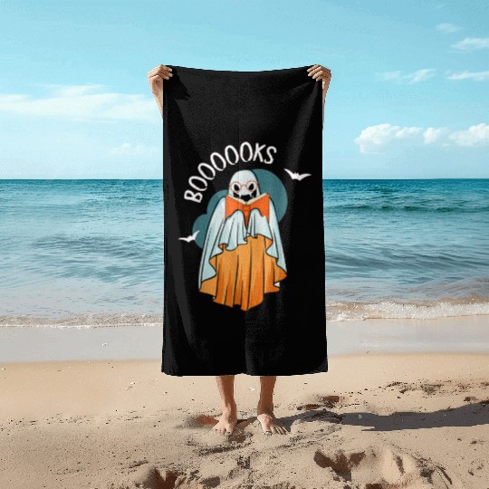 Ghost Book Reading Teacher School Funny Halloween Beach Towels