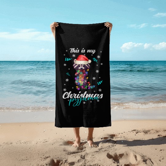 Winter Christmas Pyjama Raccoon Beach Towels