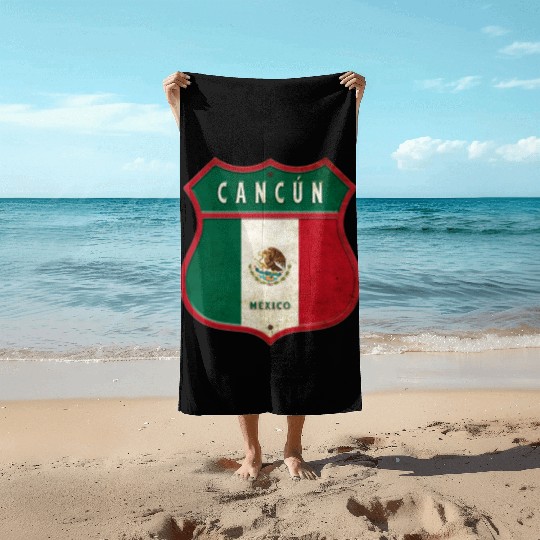 Cancun Mexico coat of arms design Beach Towels