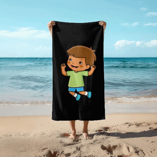 boy jumps school enrollment joy kindergarten boys Beach Towels