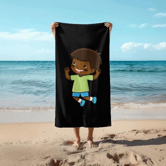 boy jumps school enrollment joy kindergarten boys Beach Towels