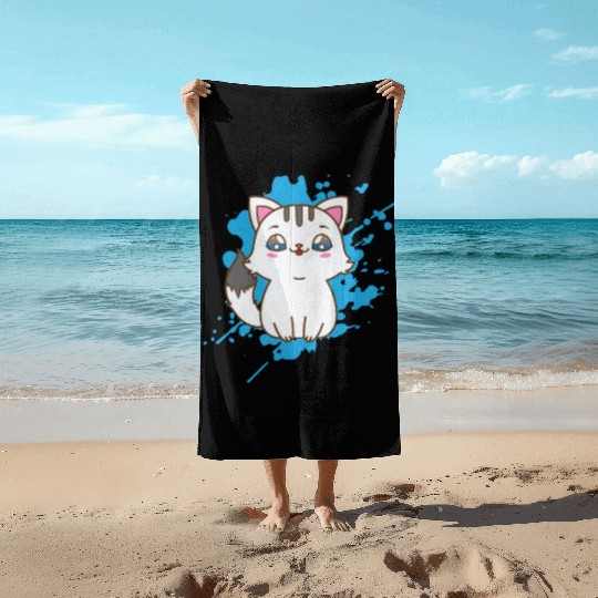 Cat japanese Kawaii Style Animal Beach Towels