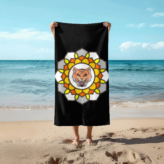 mandala tiger halloween Beach Towels graphic