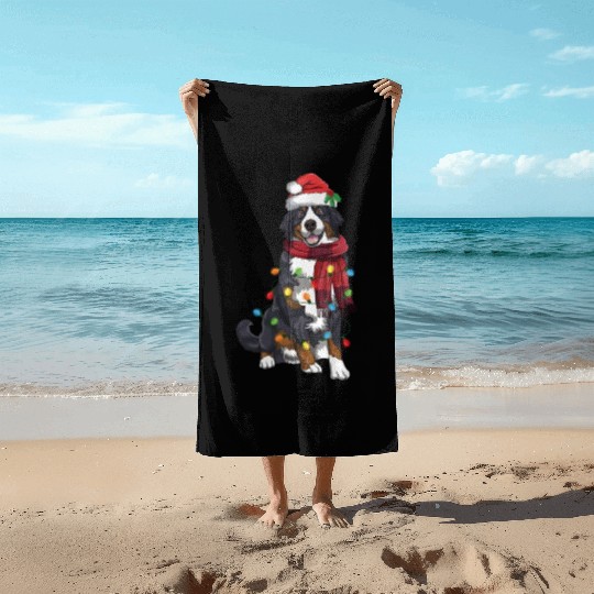 Bernese Mountain Christmas Light Funny Dog Lover Beach Towels