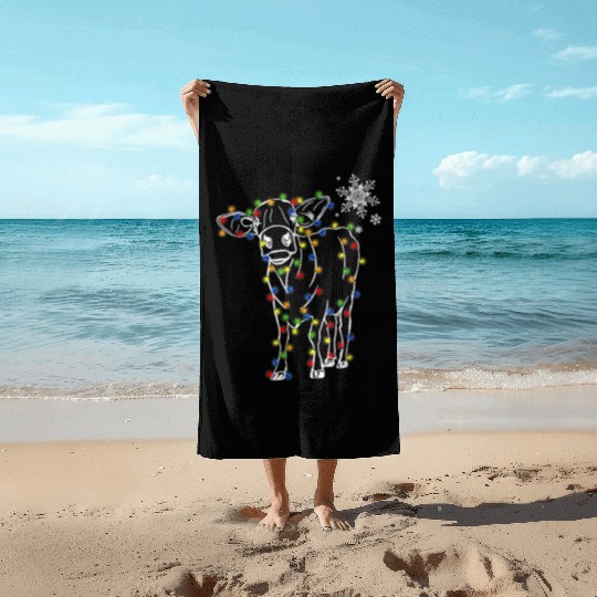 Cow Christmas Light Tree Cow Xmas Snow Lover Beach Towels