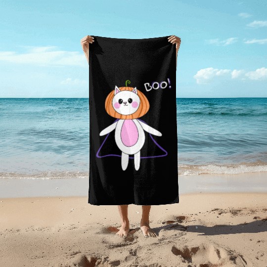 cute cat in halloween melon costume Beach Towels