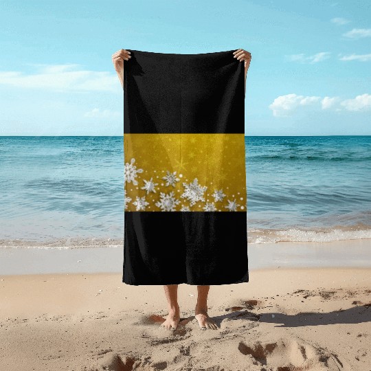 Modern Yellow Snowflakes Pattern Beach Towels