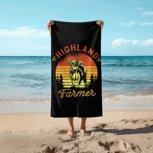 Highland Cow Farmer Grass Puppy Cow Whisperer Beach Towels