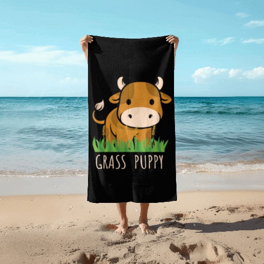 Scottish Highland Cow Grass Puppy Cow Whisperer Beach Towels
