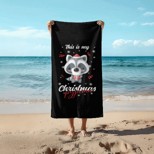 Winter Christmas Pyjama Raccoon Beach Towels