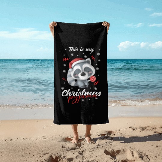 Winter Christmas Pyjama Raccoon Beach Towels