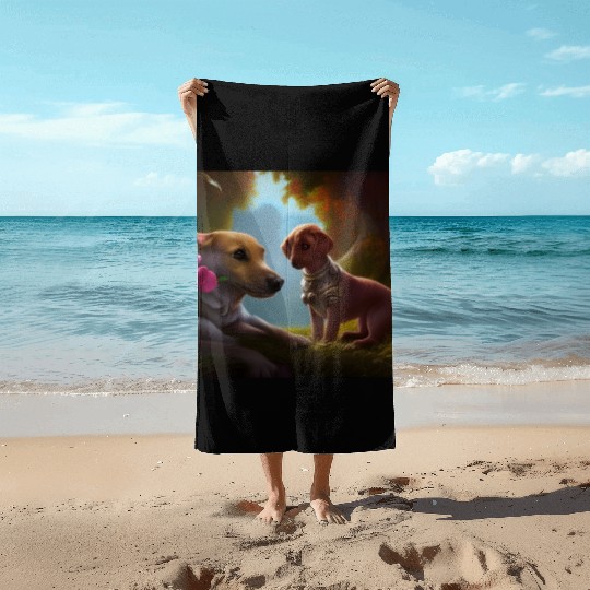 Puppy Love Cute Puppies with A Little Steampunk Beach Towels