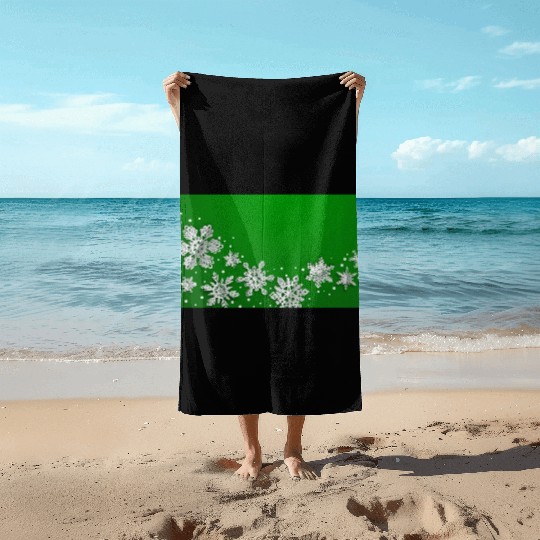 Christmas Snowflakes Green Winter Beach Towels