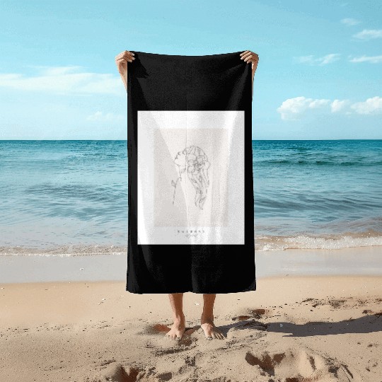 beige minimalist woman line art Beach Towels