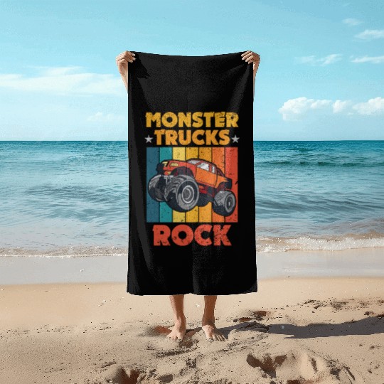 Awesome Monster Trucks Rock Tricks Stunts Wheelies Beach Towels