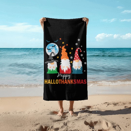 Happy Hallothanksmas Gnomes Lover Halloween Beach Towels