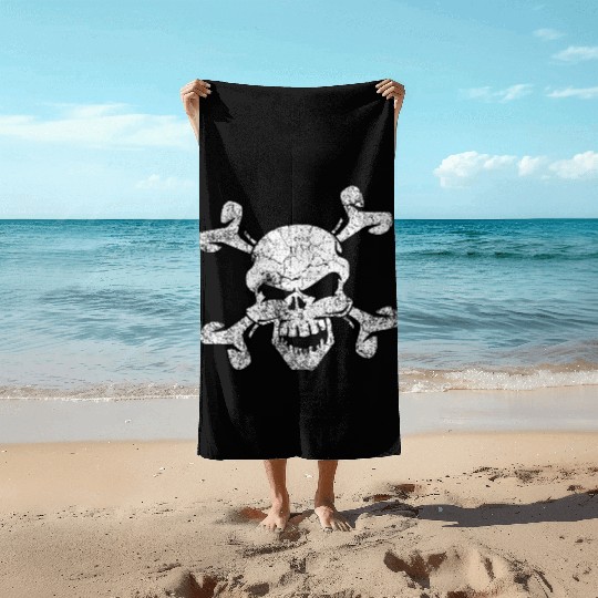 Distressed Skull And Crossbones Beach Towels