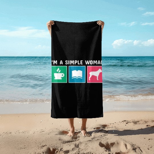Coffee Books Cane Corso I'm A Simple Woman Beach Towels