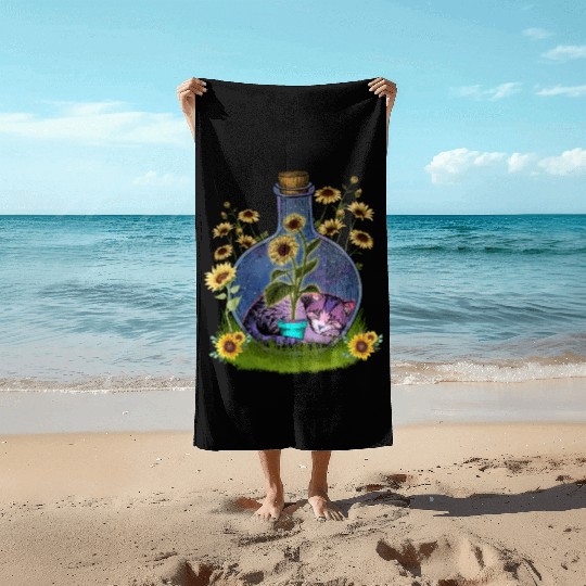 Cat Nap In A Jar Beach Towels