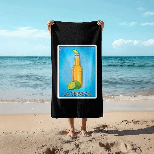 La Cerveza Beer Card Mexican Lottery Card Cerveza Beach Towels
