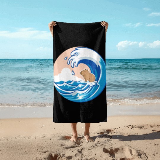 Wave Capybara Surfing Rodent Funny Animal Lover Beach Towels