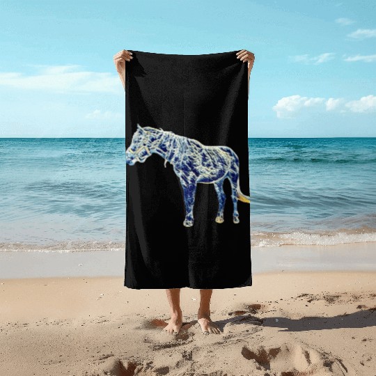 Fantastic anime blue waves horse Beach Towels