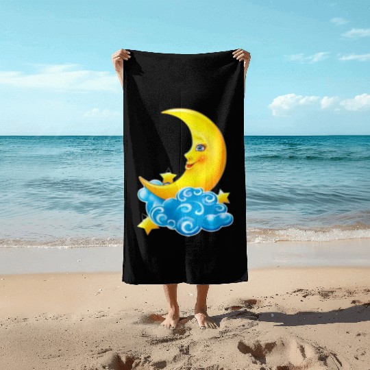 dessin de croissant de lune Beach Towels