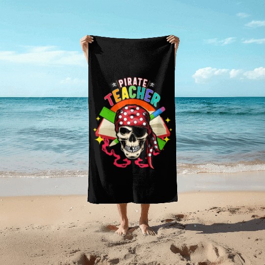 Halloween Teacher Beach Towels, Pirate Teacher Skull