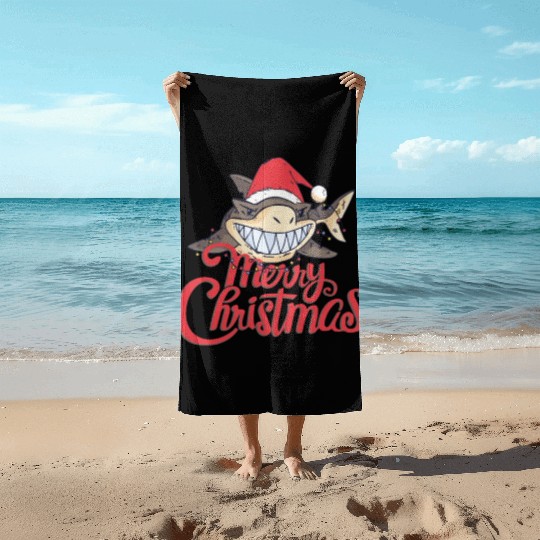 Cute Shark Cheeky In The Ocean For Christmas X-mas Beach Towels