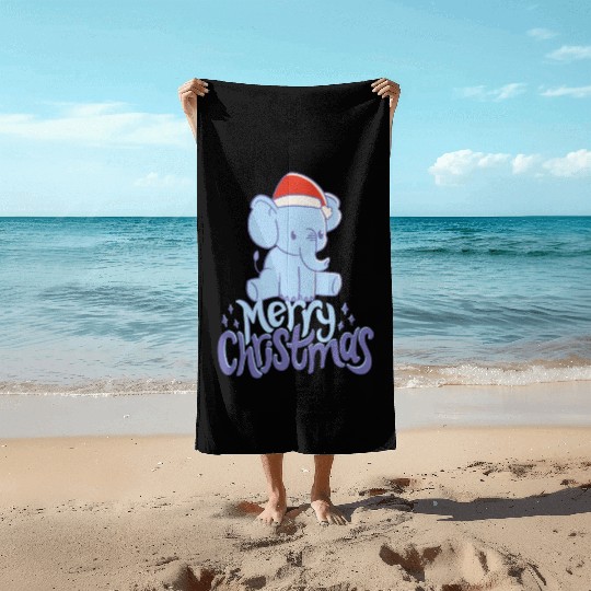 Cute Elephant In Blue For Christmas Merry X-mas Beach Towels