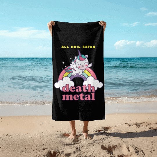 Unicorn On Cloud Death Metal Beach Towels