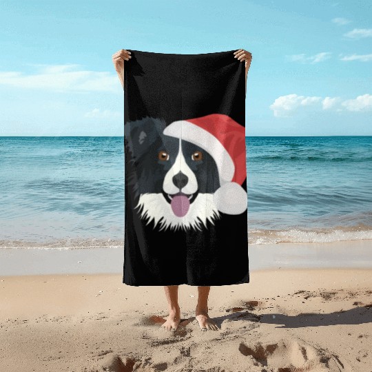 Border Collie Merry Christmas Beach Towels