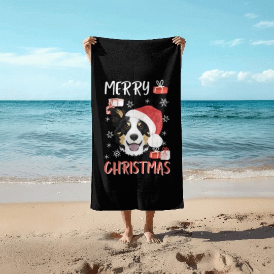 Border Collie Merry Christmas Beach Towels