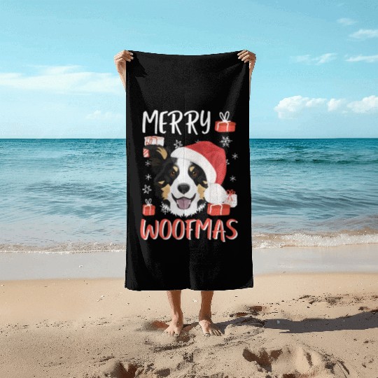 Border Collie Merry Christmas Beach Towels