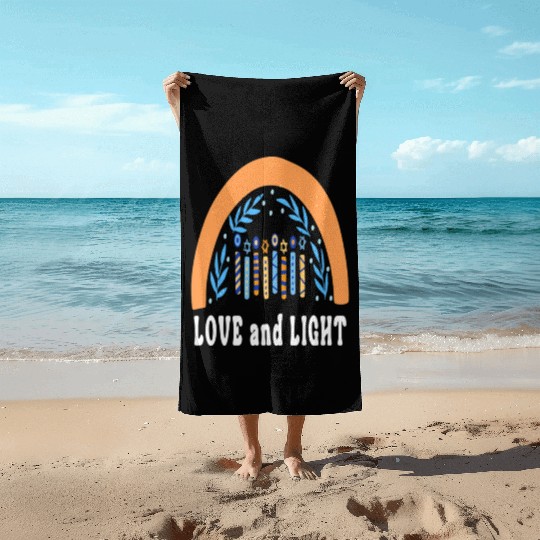 Love And Light Rainbow Hanukkah Jewish Chanukah Beach Towels