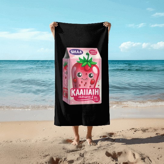 Strawberry Milk Kawaii Beach Towels