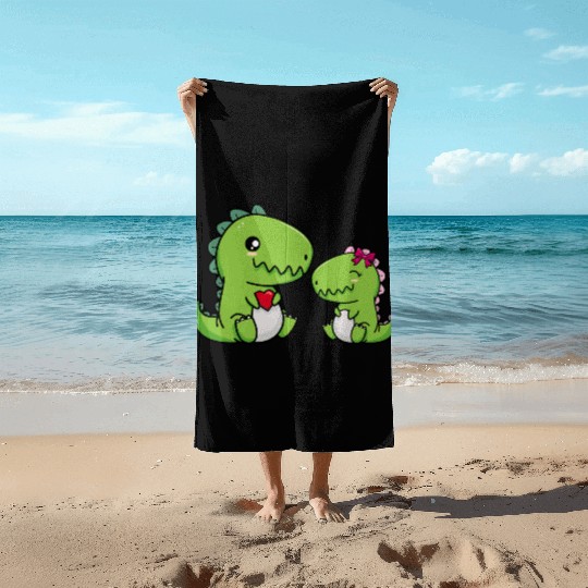 Big sister brother dino siblings boy girl heart Beach Towels