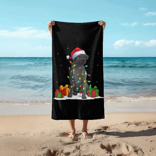 Black Lab Labrador Christmas Lights Pajama Dog Beach Towels
