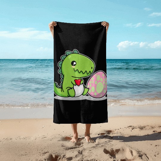 Big sister cute dino siblings boy girl heart love Beach Towels