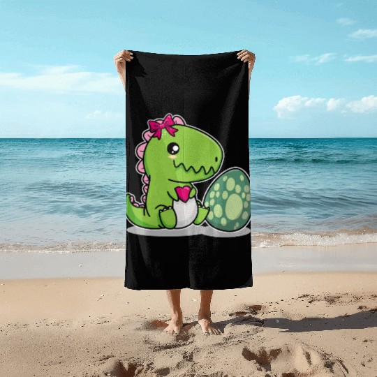 Big sister cute dino siblings boy girl heart love Beach Towels