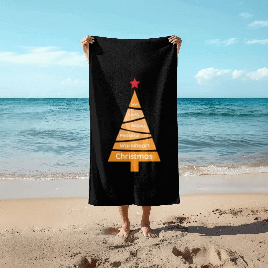 Minimalist Orange Christmas Pine Beach Towels