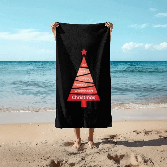 Minimalist Red Christmas Pine Wish Beach Towels