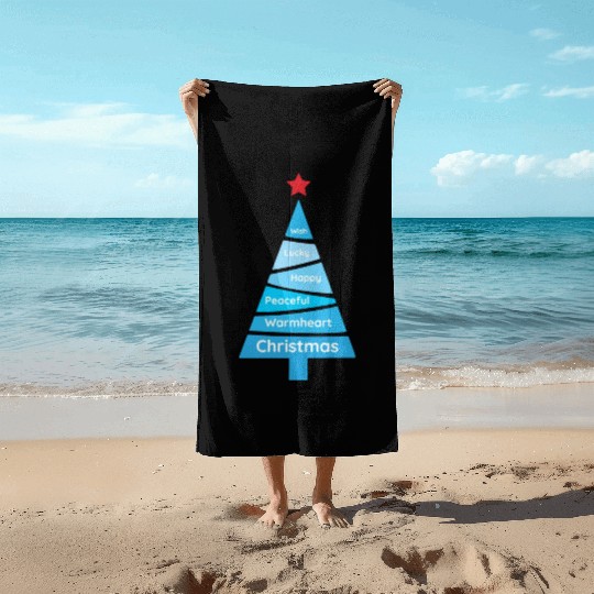 Minimalist Light Blue Christmas Pine Beach Towels