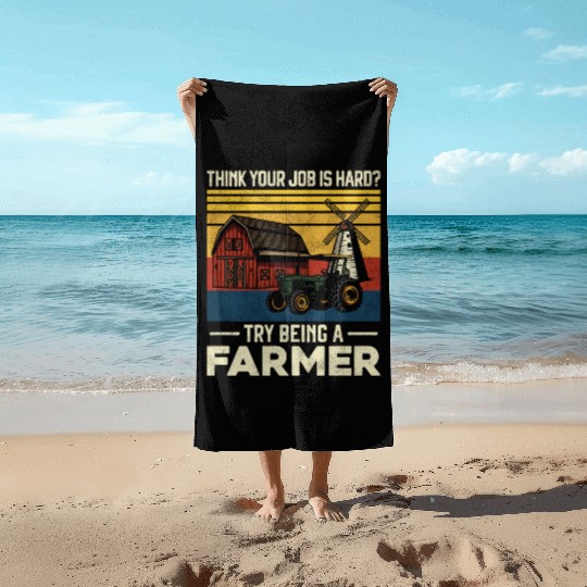 Farming Farmer Vintage Tractor Beach Towels