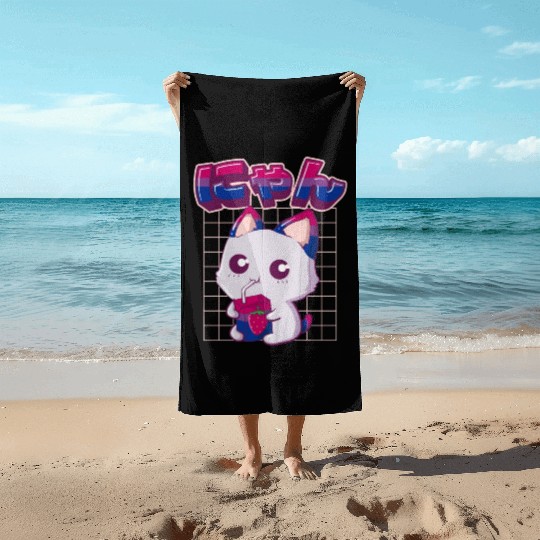 Bisexual Pride Bi Kawaii Cat Strawberry Milk Bisex Beach Towels