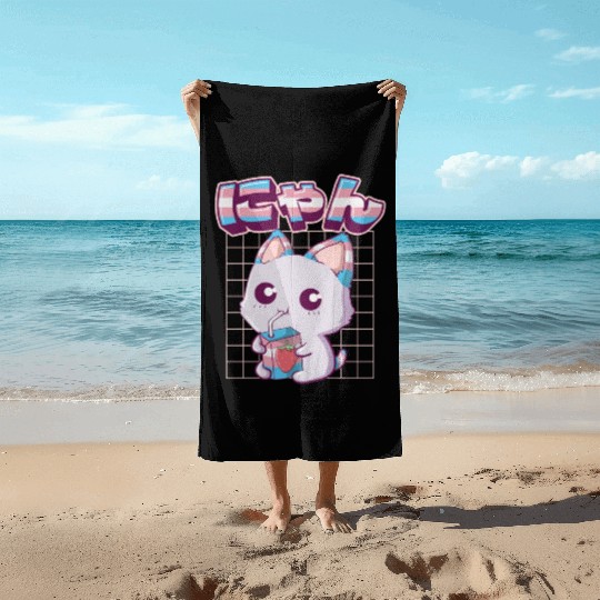 Transgender Pride Kawaii Cat Strawberry Milk Trans Beach Towels